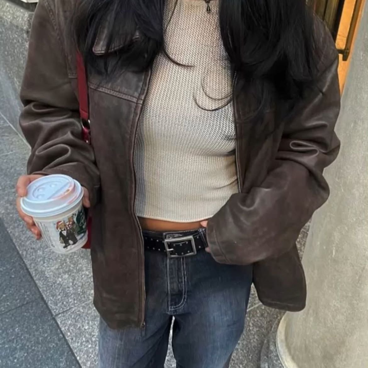 big washed out leather jacket