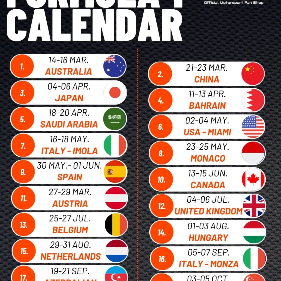 Calendario F1 2025 descargado - Con huso horario local