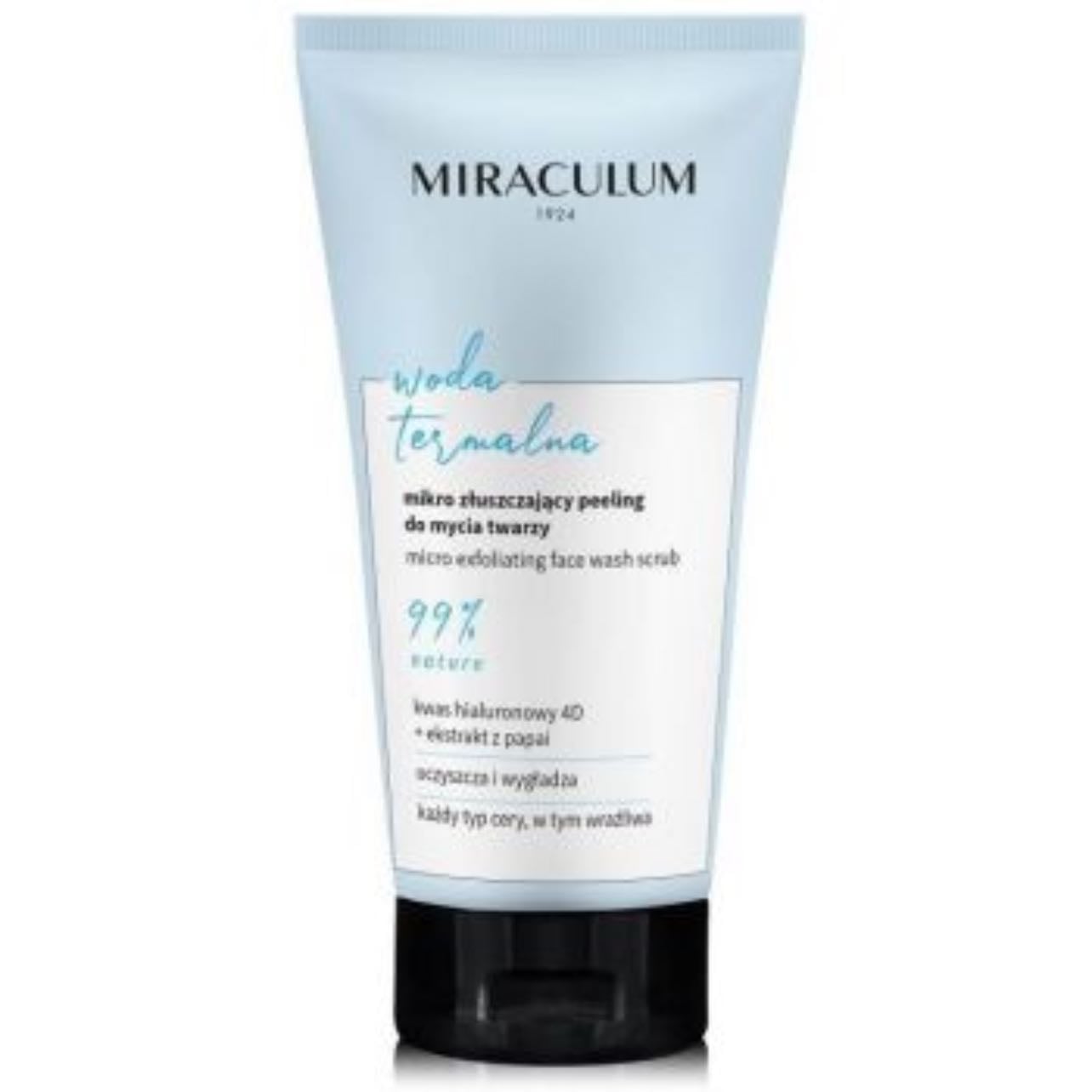 Thermal Water Limpador Facial Esfoliante Miraculum - Um esfoliante facial microesfoliante com fórmula à base de água termal. Um produto exclusivo para o cuidado diário da pele do rosto, para uma limpeza e suavização imediatas.
Adequado para todos os tipos de peles, também sensíveis.