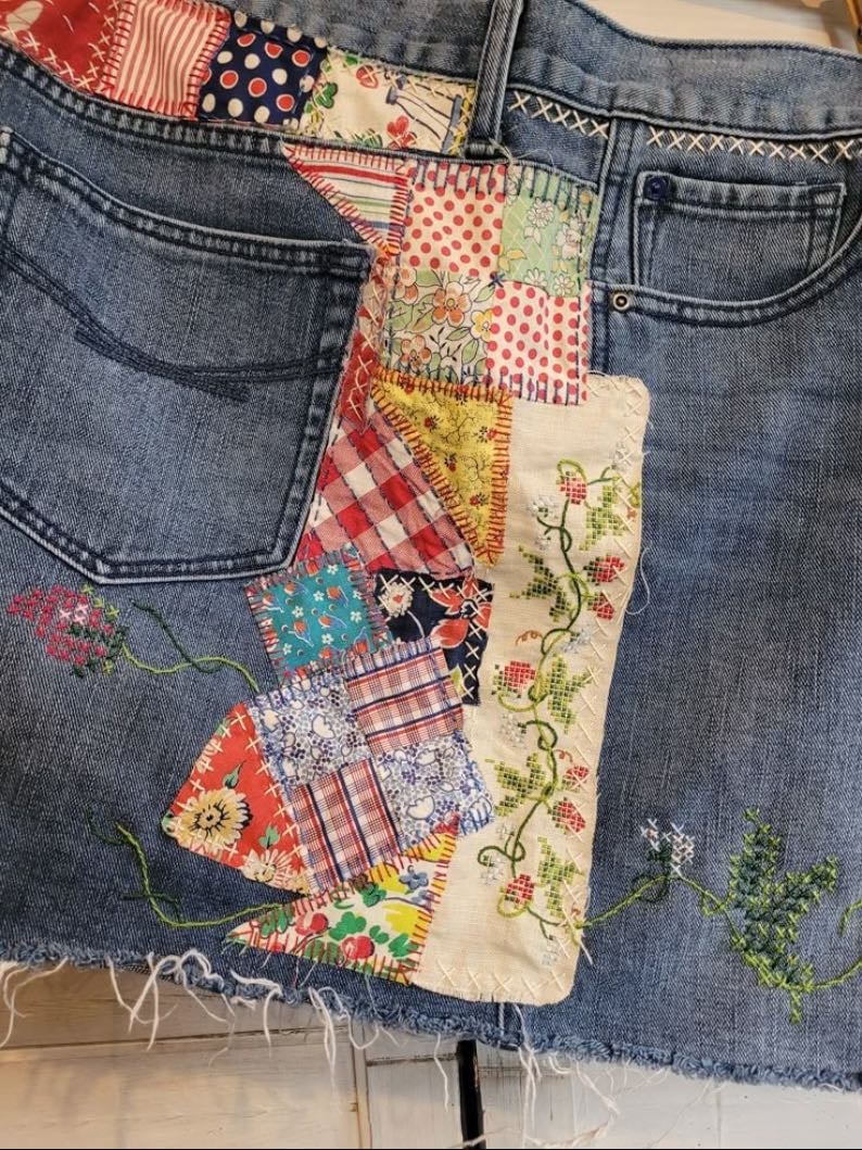 Denim patch skirt