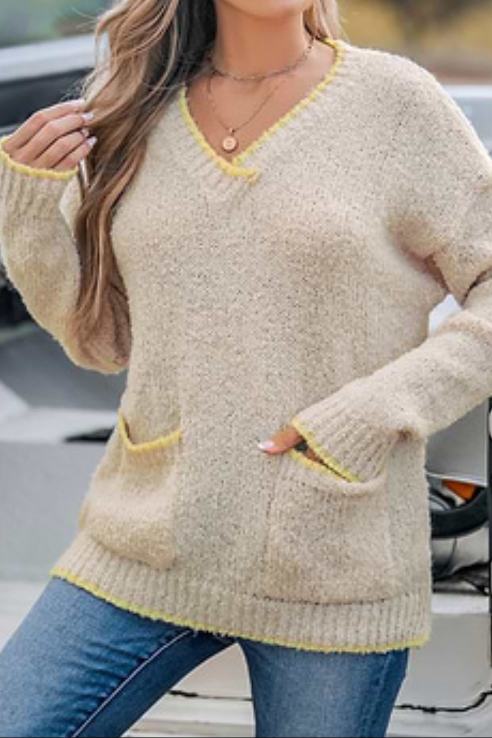 Pull beige à poche