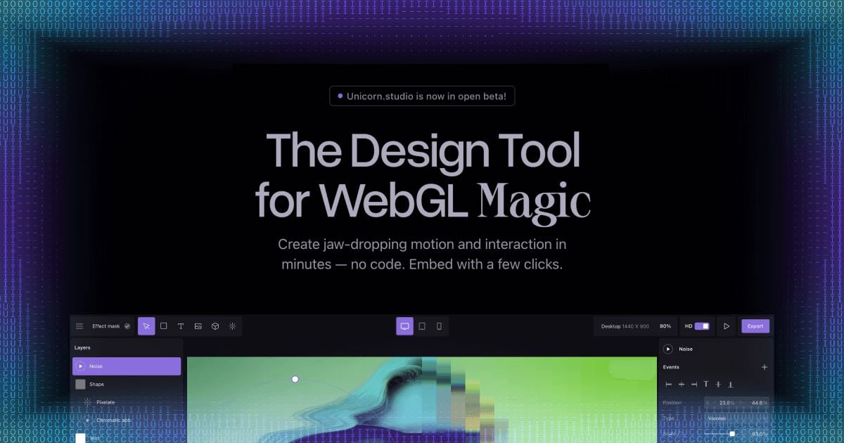 unicorn.studio — No-code WebGL Tool
