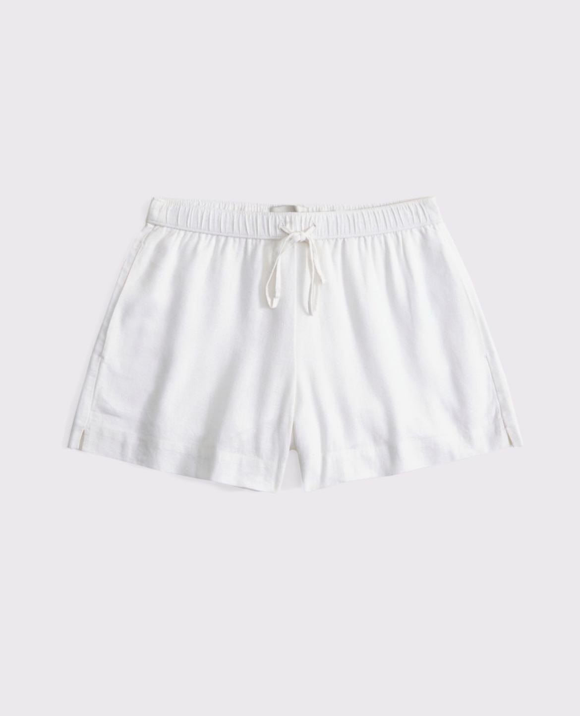 mid rise linen-blend pull-on short - abercrombie & fitch