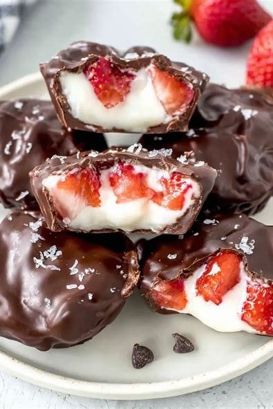 Bites de Frutilla - Frutillas bañadas en chocolate con relleno de yogurt