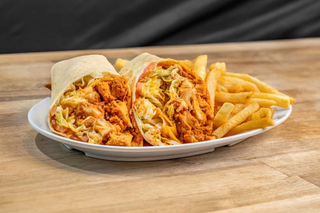chicken wrap and fries - spring olive cafeteria