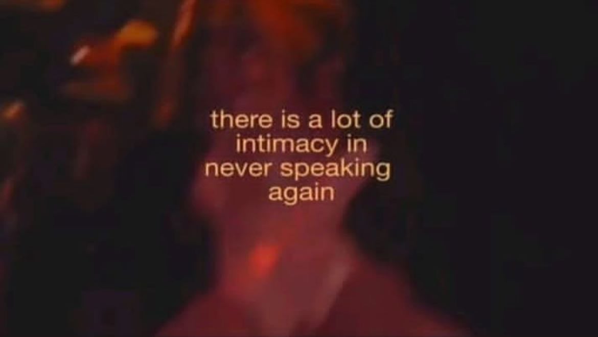 “the intimacy of never talking again” - artículo.
“tal vez nunca volver a hablar, sea realmente lo más íntimo que hemos hecho.”