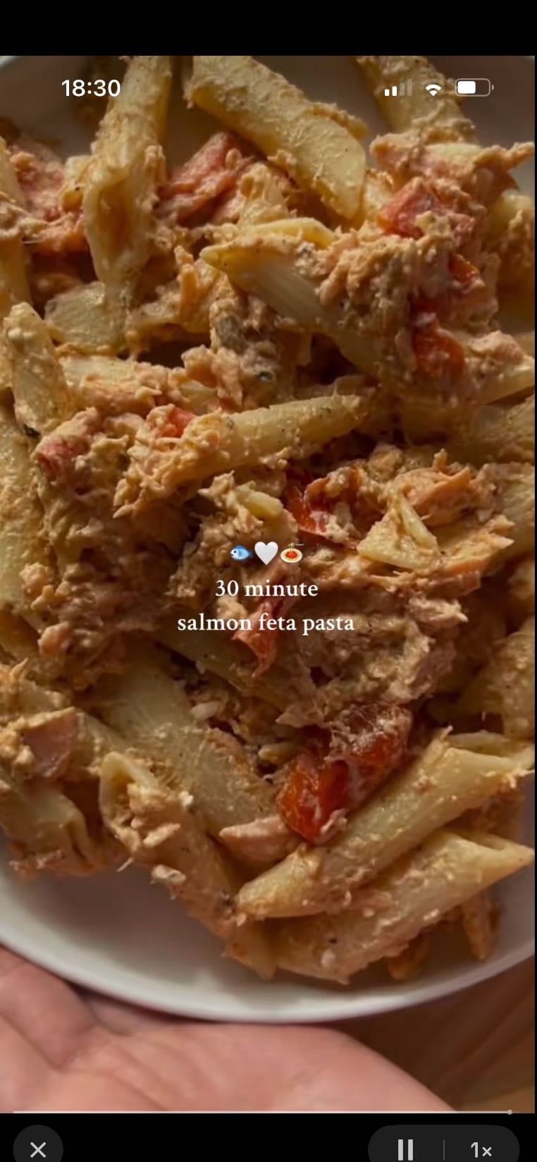 Salmon feta pasta - Place 2 salmon fillets, 2 cups of feta, 3 cups of cherry tomatoes in baking dish with spices and olive oil and cook for 20-25 mins at 200C. Mix and mash all these baked ingredients and then add cooked penne.