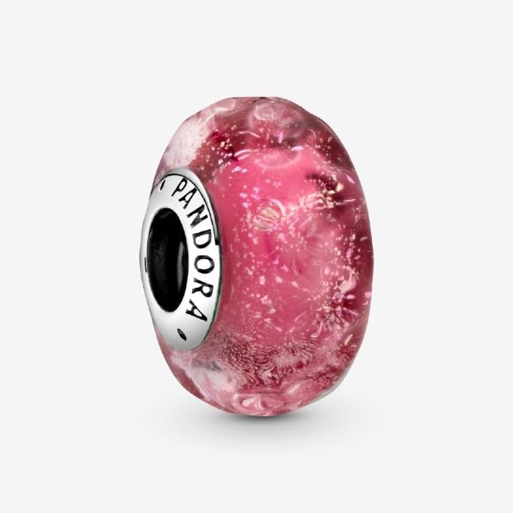 Charm Verre de Murano Rose Ondulé - 45,00€
