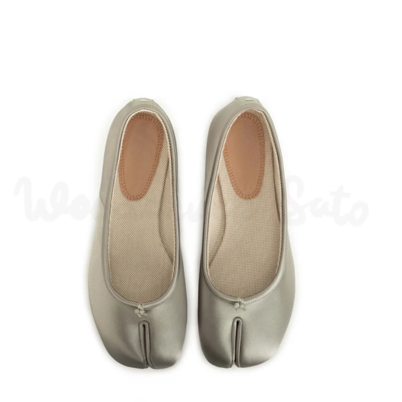 WoodChuckSato Women's Men's Sage Green Tabi Split-Toe Satin Ballet Fla