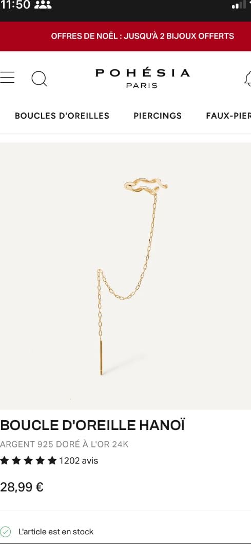 POHÉSIA - Boucle d’oreille Hanoï, or unité - 28,99€