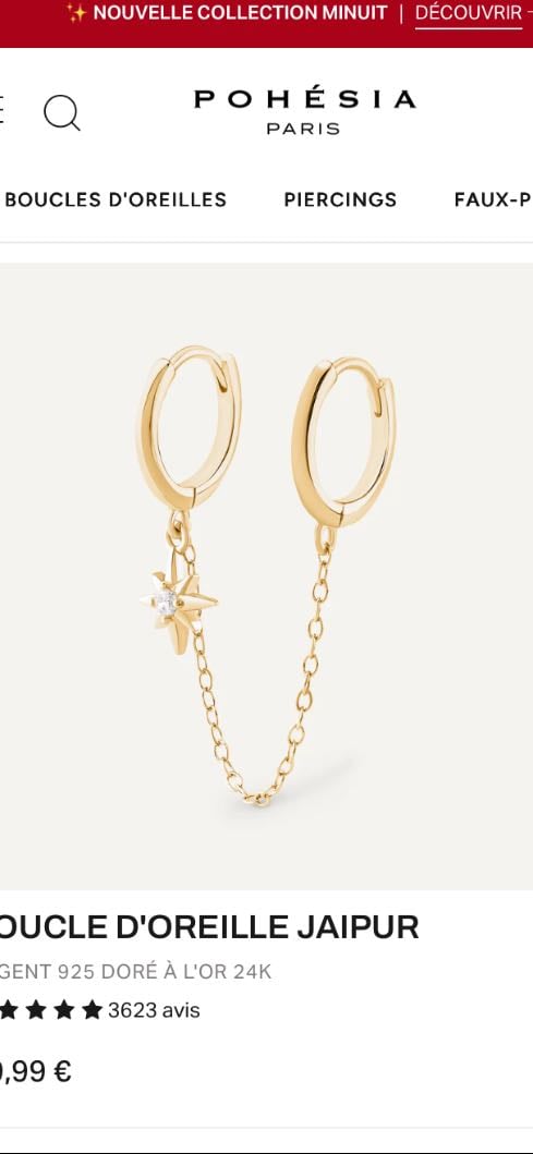 POHÉSIA - Boucle d’oreille Jaipur, or unité - 29,99€