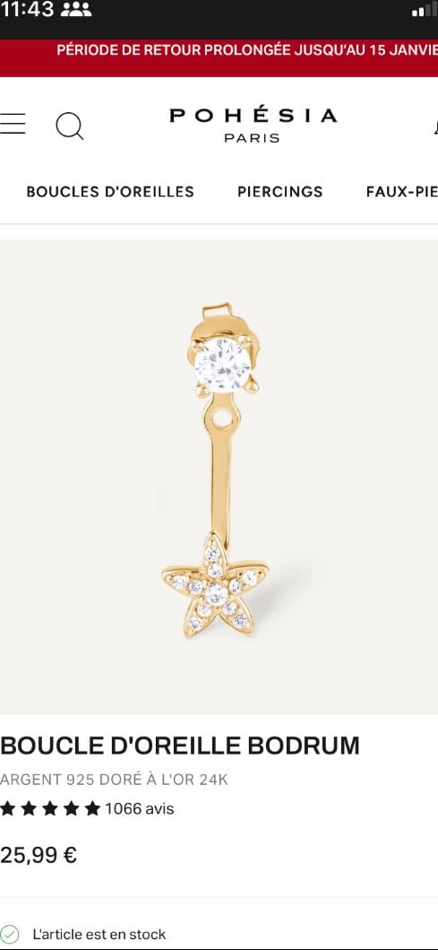 POHÉSIA - Boucle d’oreille Bodrum, or paire - 51,98€