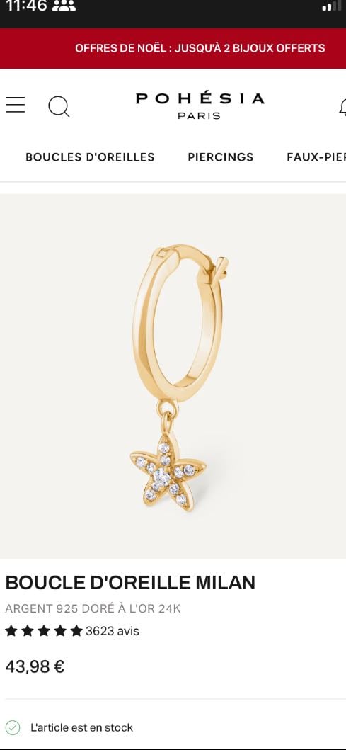 POHÉSIA - Boucle d'oreille Milan, or paire - 43,98€