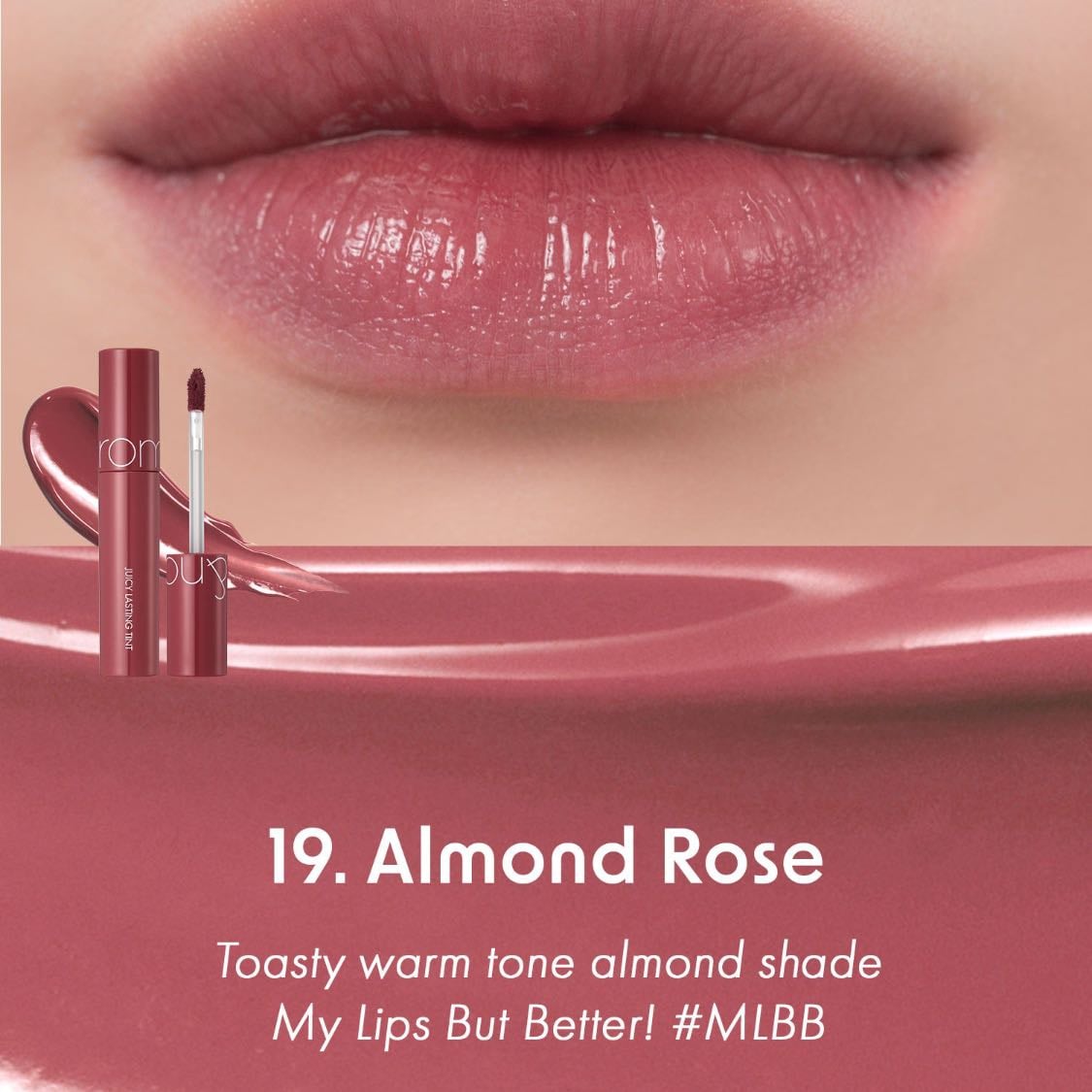romand - juicy lasting tint - 19 almond rose - $159 MXN