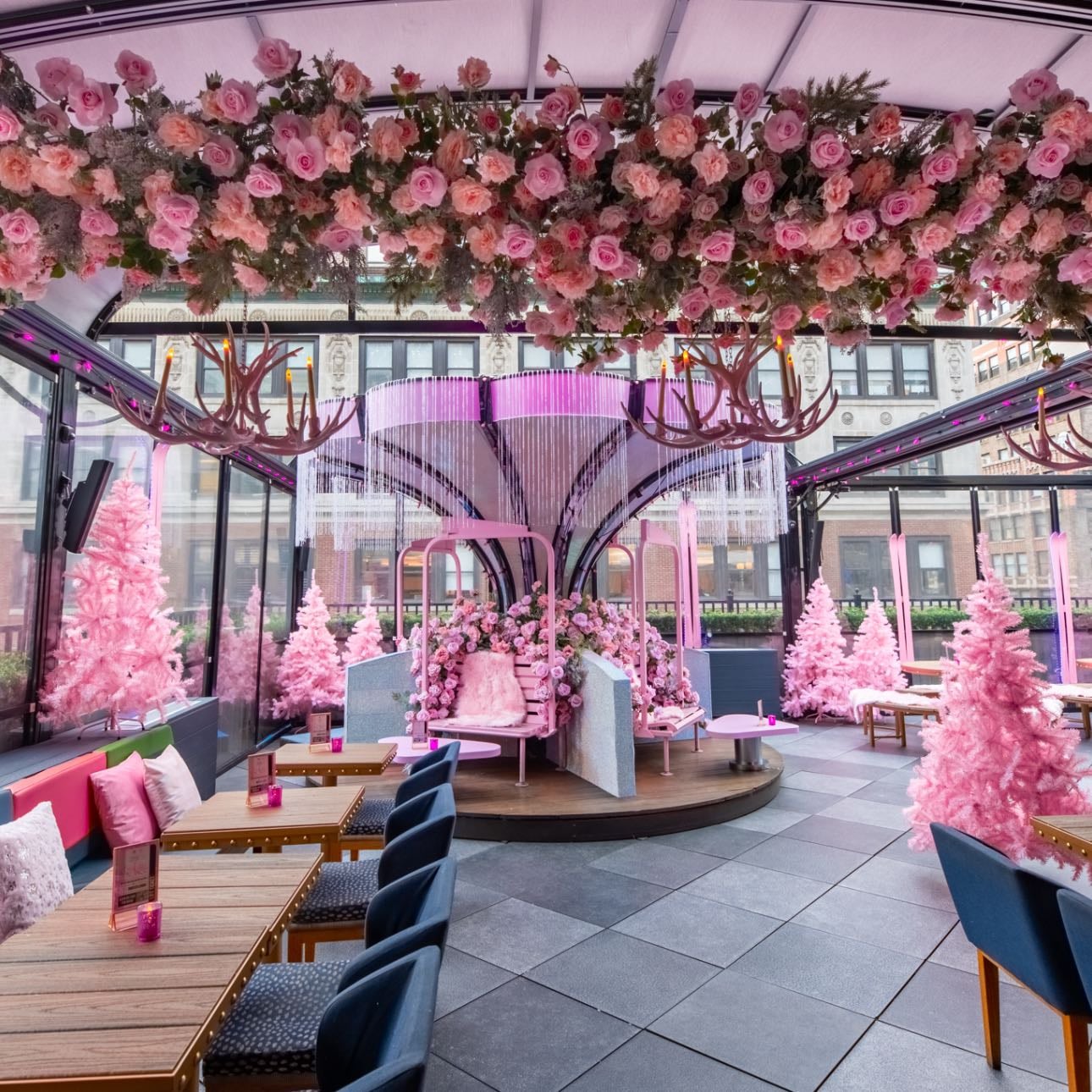 Magic Hour Rooftop - A pink-themed rooftop bar with floral decor, great for girly brunches.