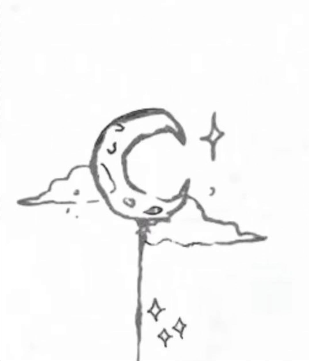 Behind Ear tattoo - Moon and swirls to match the hand