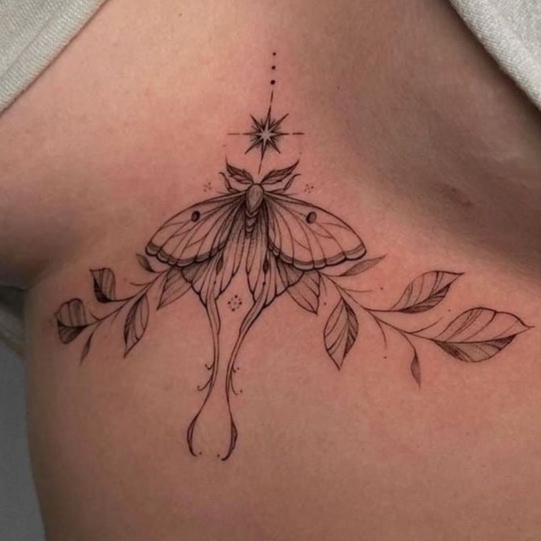 Chest tattoo - Luna moth, I won’t get it till after top surgery though