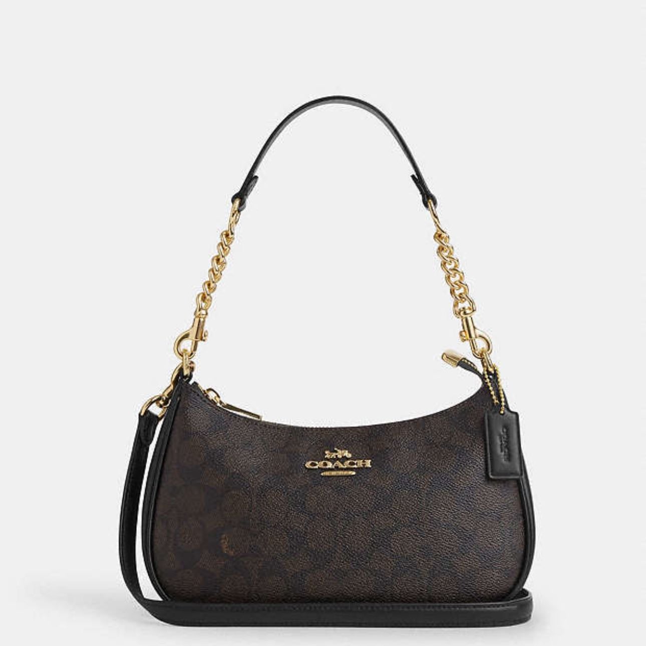 Coach Teri Shoulder Bag - Signature Canvas - Gold/Walnut/Black - $199 USD
