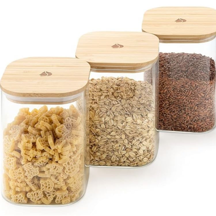 Bote con tapa de bambú - Para los productos de la alacena