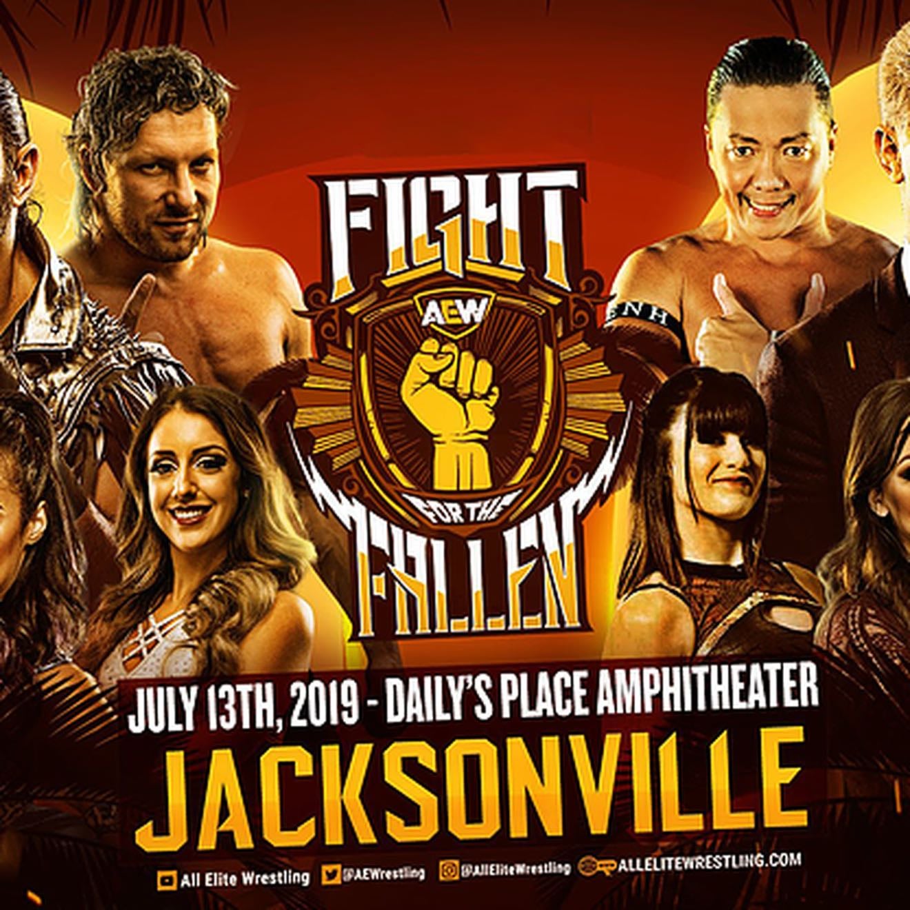 Fight For The Fallen 2019 - Bucks-Brotherhood
Omega-CIMA
Lucha-SCU
Hangman-Sabian
Dark Order-Express-Angelico/Evans
Brandi-Allie
MJF/Sammy/Spears-Darby/Janela/Havoc