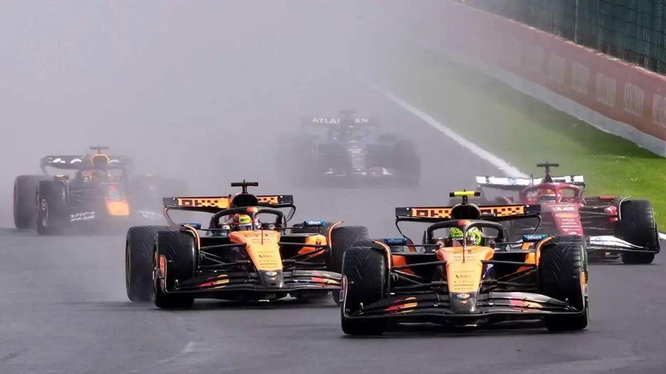 Belgian Grand Prix - Wet track early as race is delayed but it dries out. Lando sits on pole but Oscar gets lead on first lap and never trails. Leclerc holds onto 3rd from Max