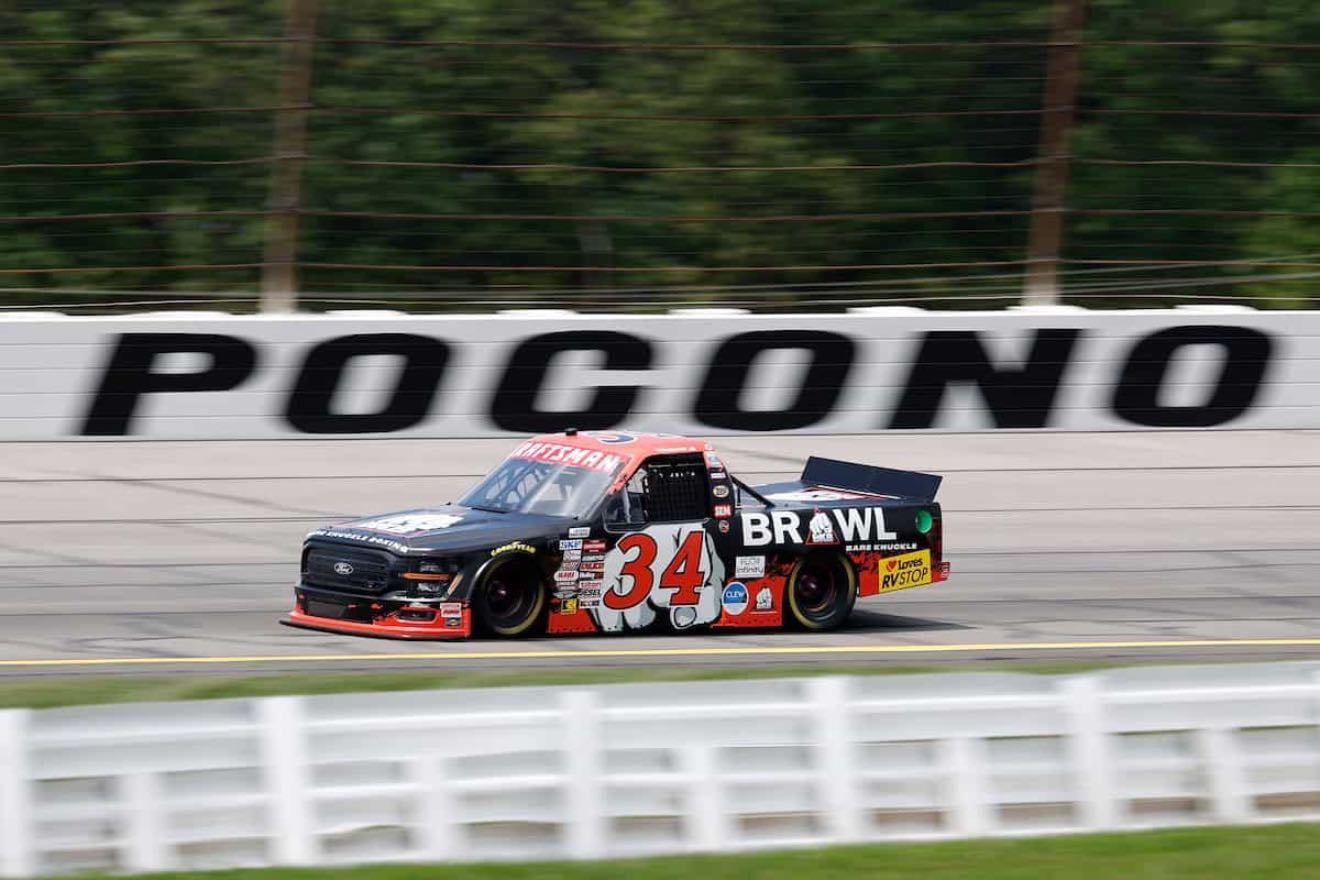 Pocono - Riggs was sort of gifted win when Heim had flat tire coming to restart. Hocevar made mistake and left first on restart and gets penalty. Honeycutt in 2nd