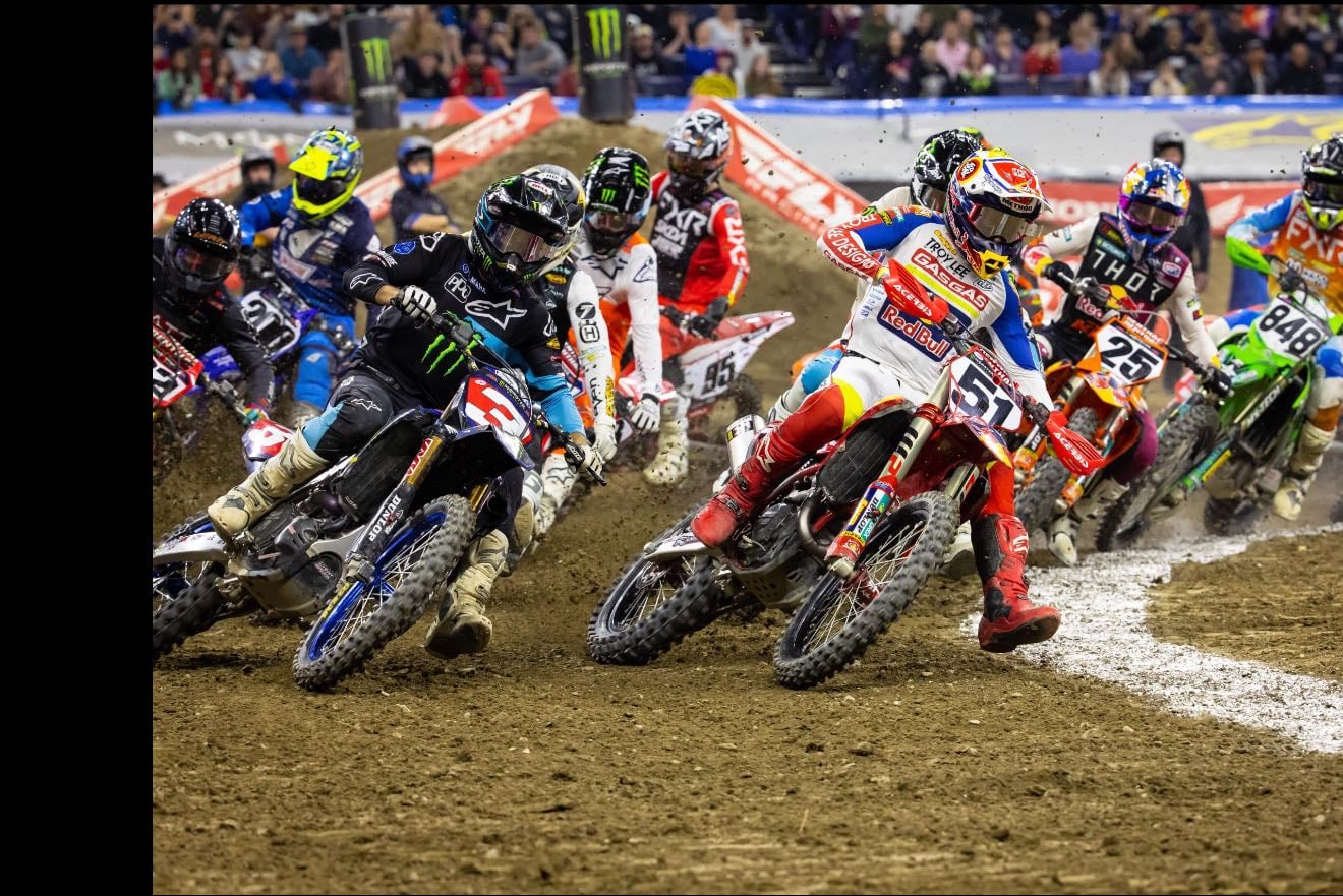 Indianapolis - Barcia got holeshot but Anderson passed him. Barcia collided with him to regain lead in typical fashion. Tomac charged to take control and ran off from Barcia