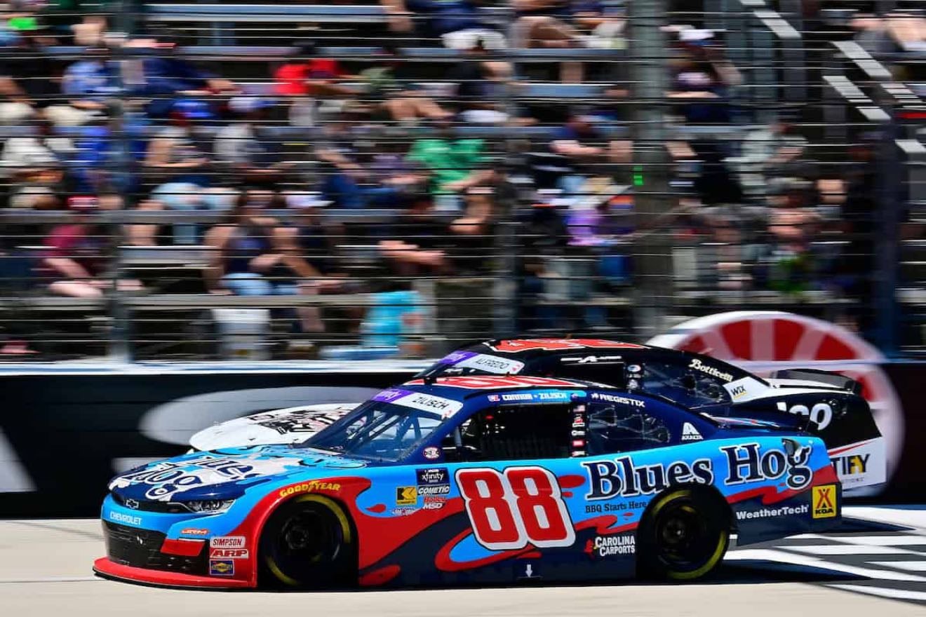 Texas - Lots of wrecks, double overtime. Allgaier wrecked while leading. Larson subbed in for Zilisch. Sanchez had nice drive but made mistake at the end