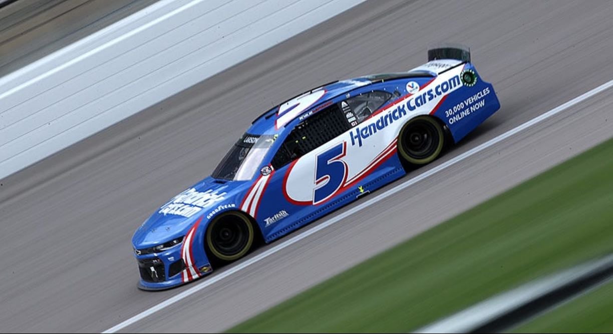 Kansas 2 - Would probably be 2.5. Hard to pass, had to find clean air. Chase makes it interesting at end but can't keep it off wall. Anniversary of Ricky Hendrick death