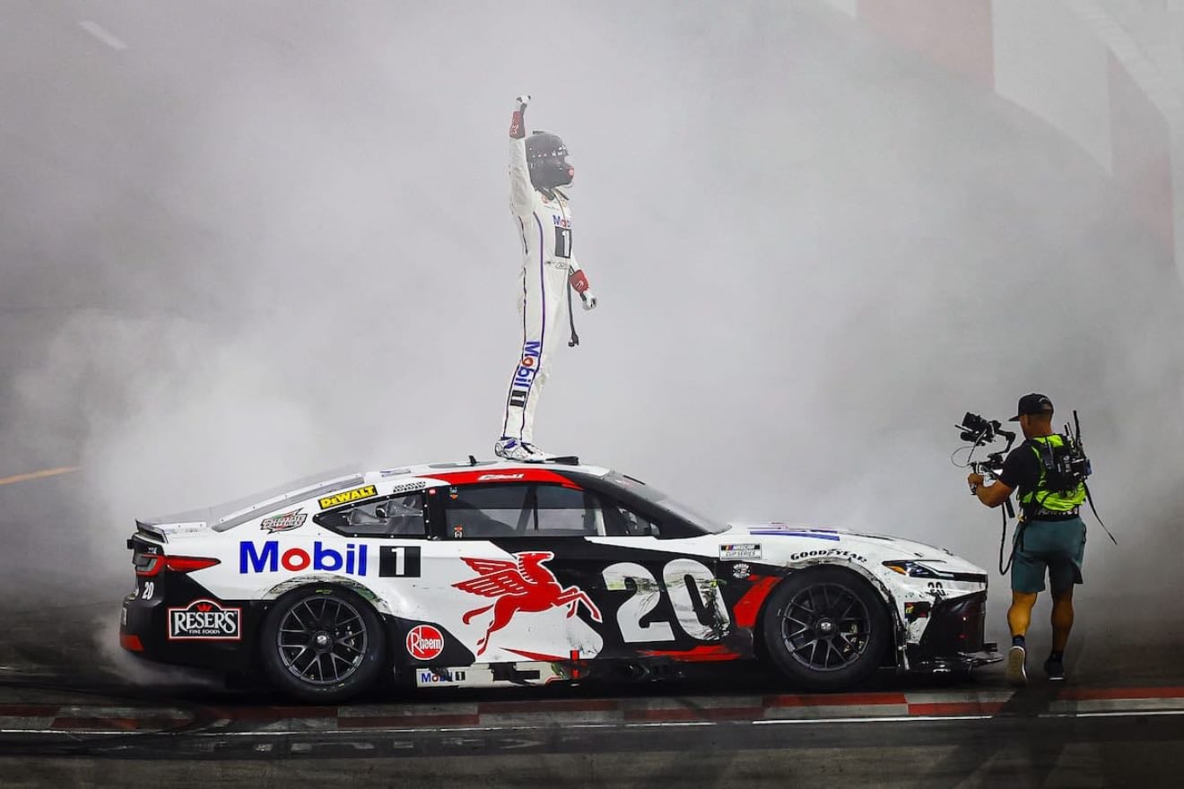 All-Star Race - Bell calls it best short track on circuit. Dumb promoter's caution with Mikey dropping flag. Logano pissed as Bell passed him on better tires