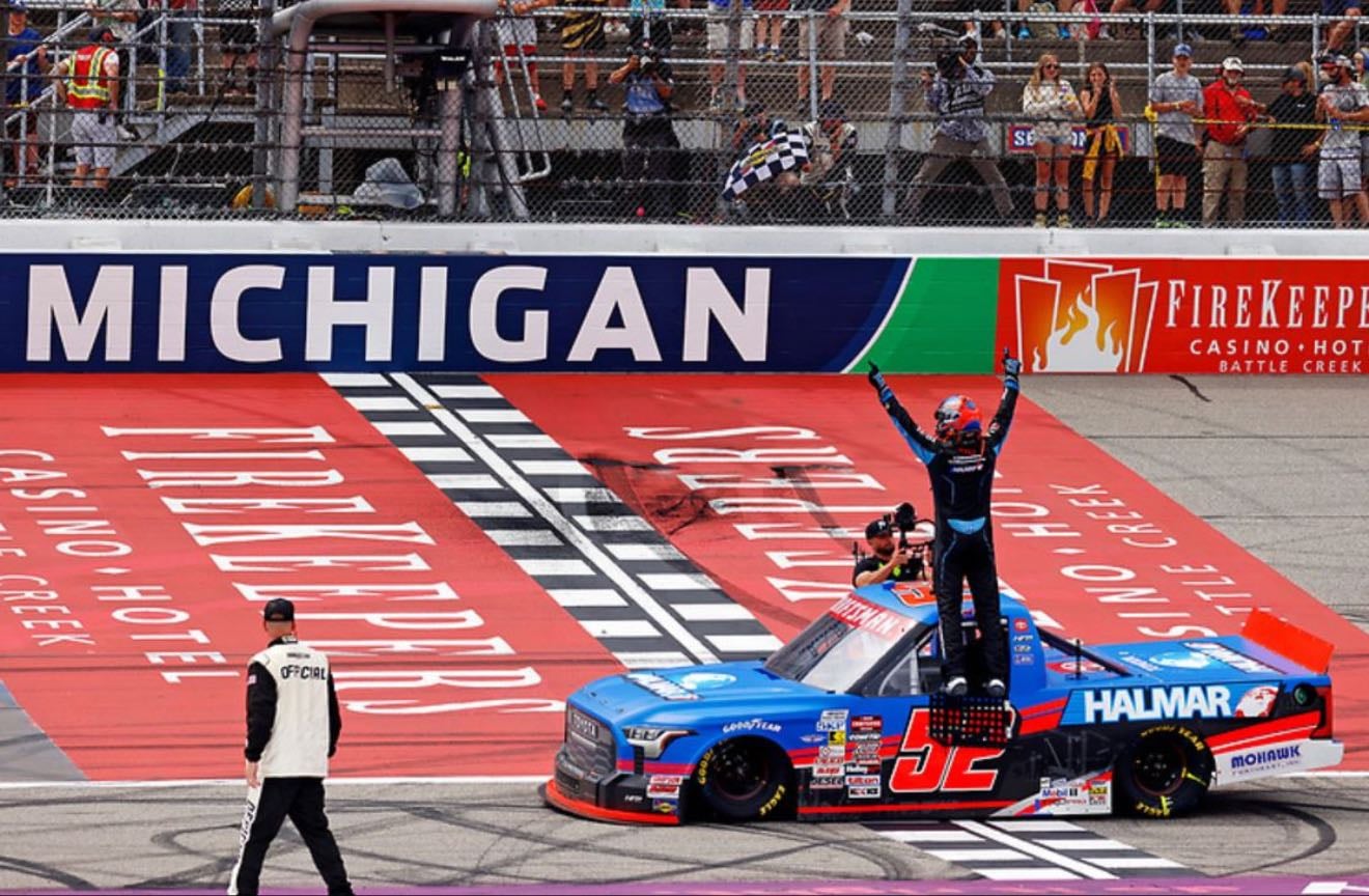Michigan - Really cool to see Stewart win after many struggles. Triple overtime. Lots of wrecks took out contenders. Friesen took advantage of choose to start further up