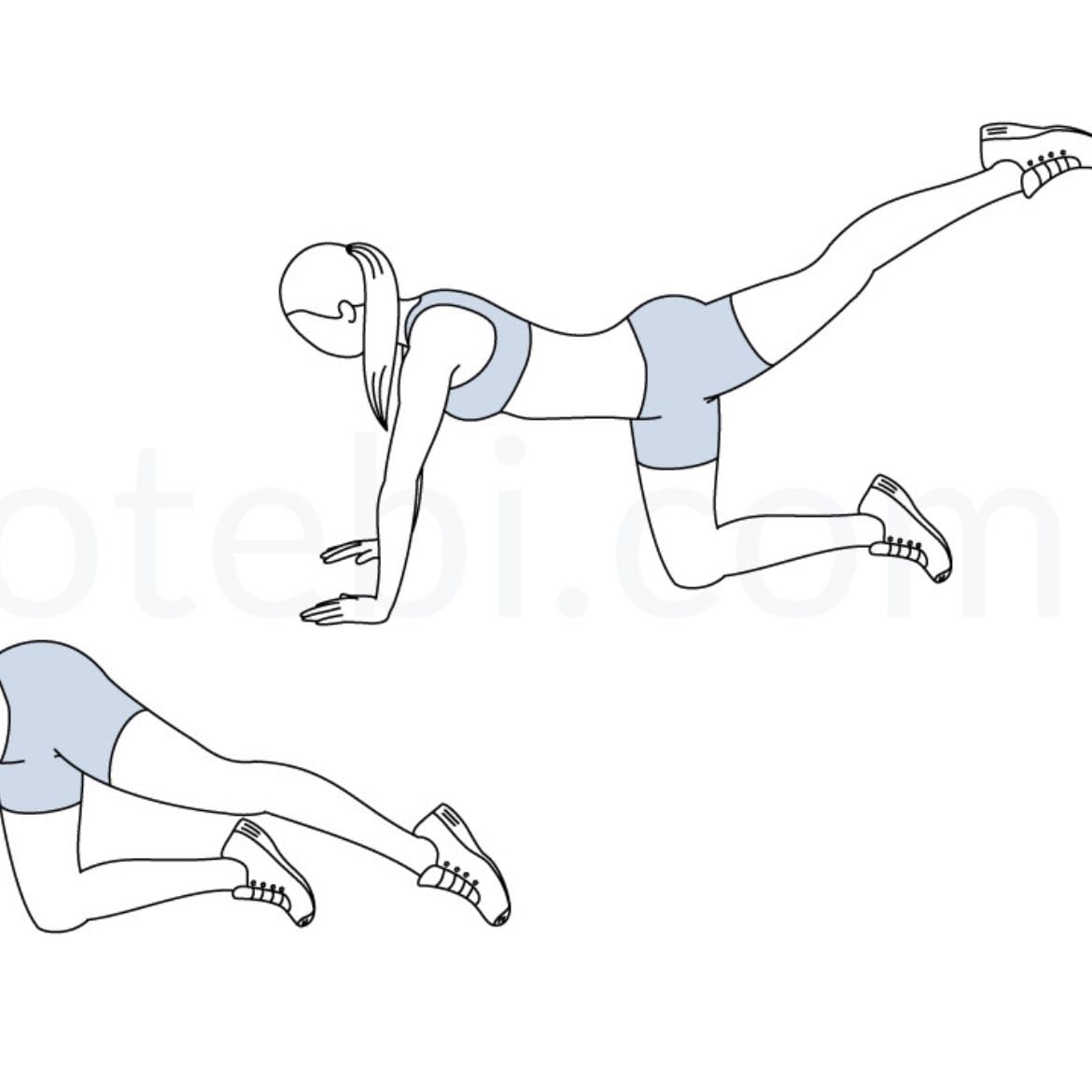 1.5 kneeling leg lifts - dos veces, 30s - 15 s