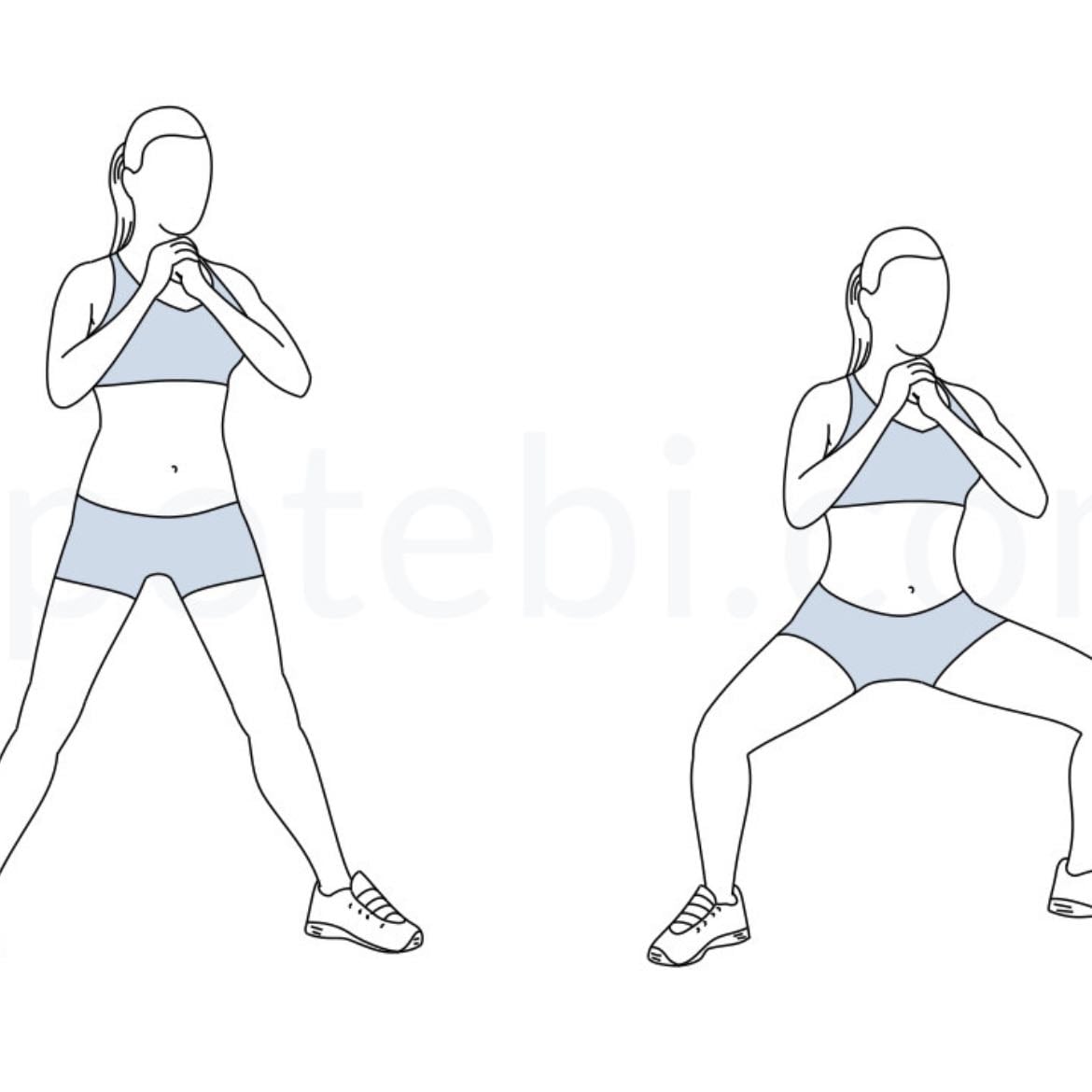 1.7 plié squats - dos veces, 1 min - 30s