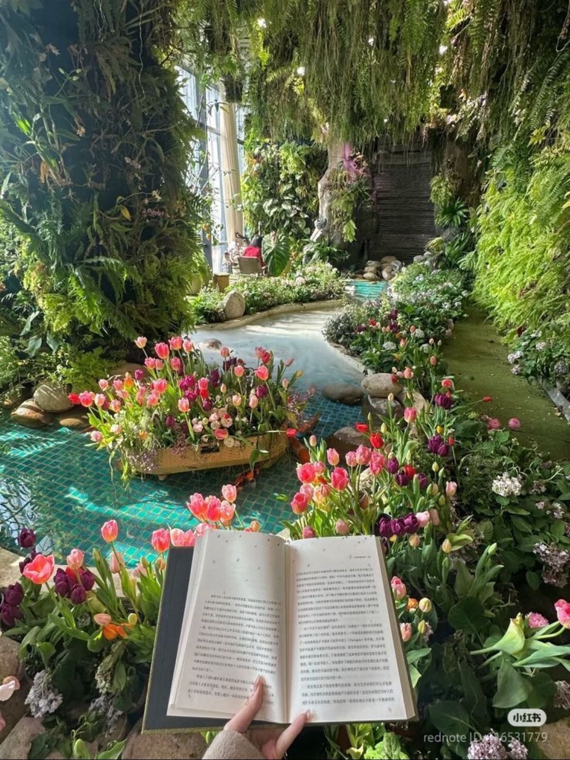 A large greenhouse with a lazy river