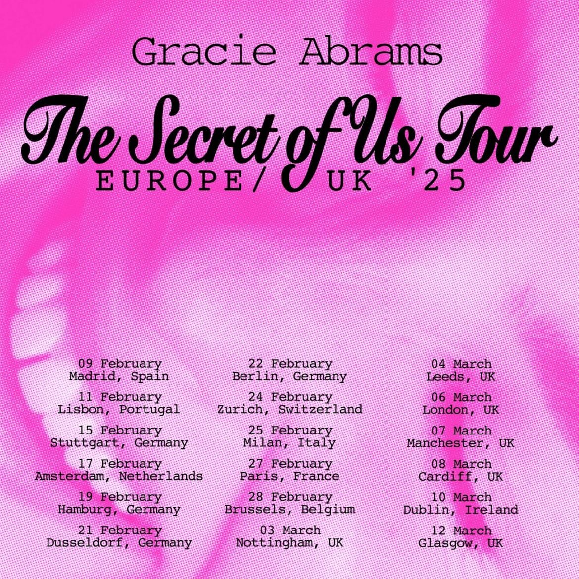 Gracie Abrams Setlist Europe/UK 2025 TSOU Tour - Link to my Spotify Setlist Playlist