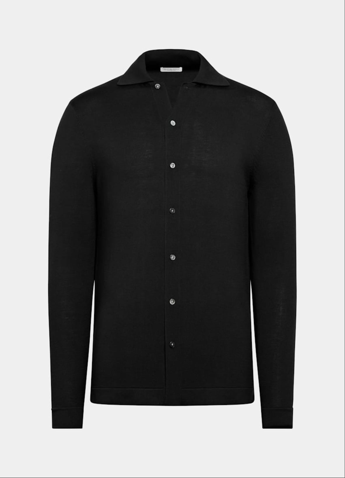 Suitsupply Long Sleeve Polo Cardigan - Black