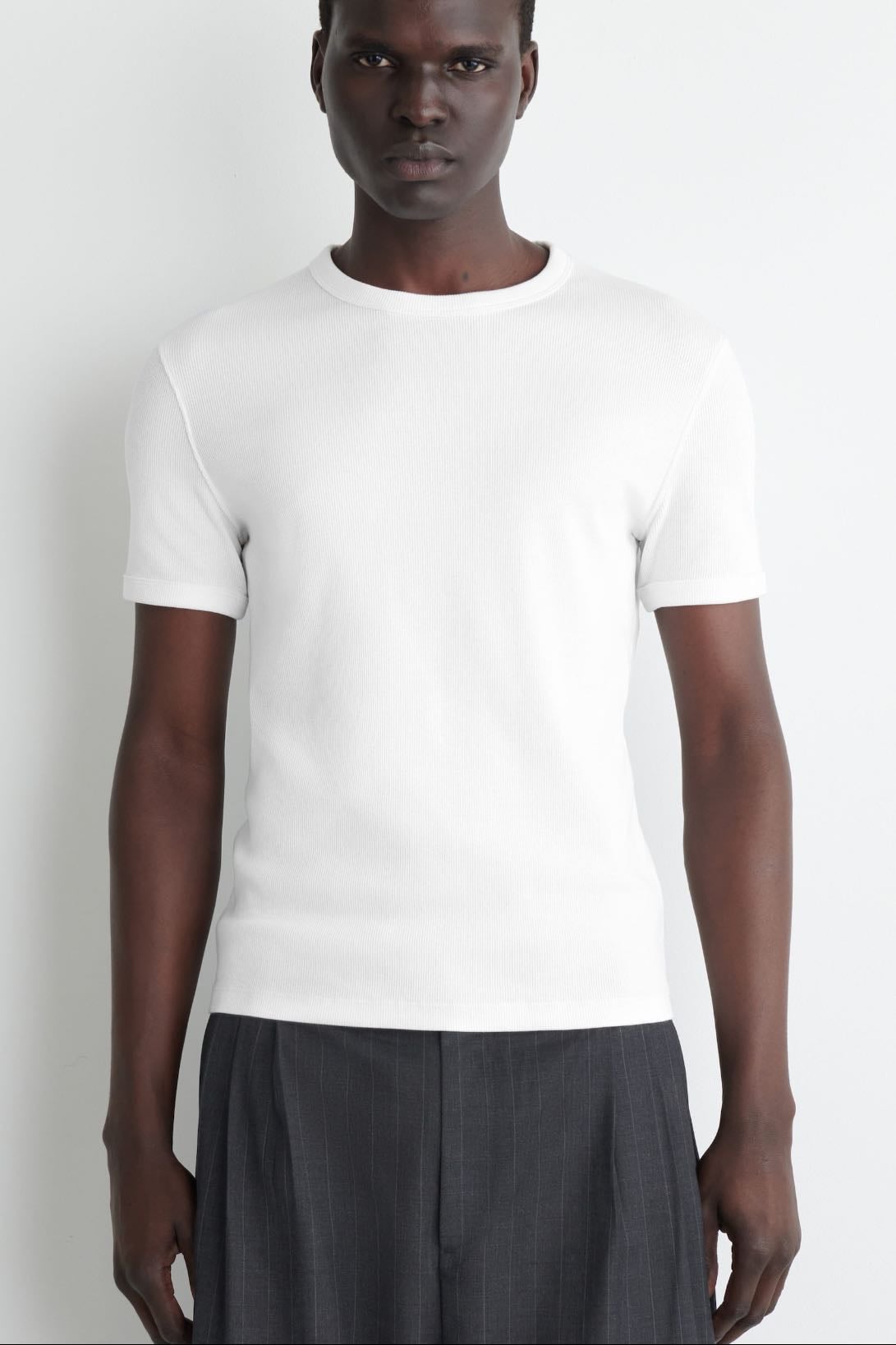 COS Slim Ribbed Cotton T-Shirt - White