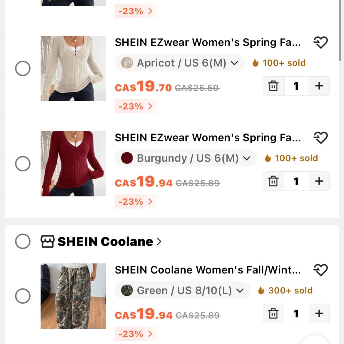 my shein cart