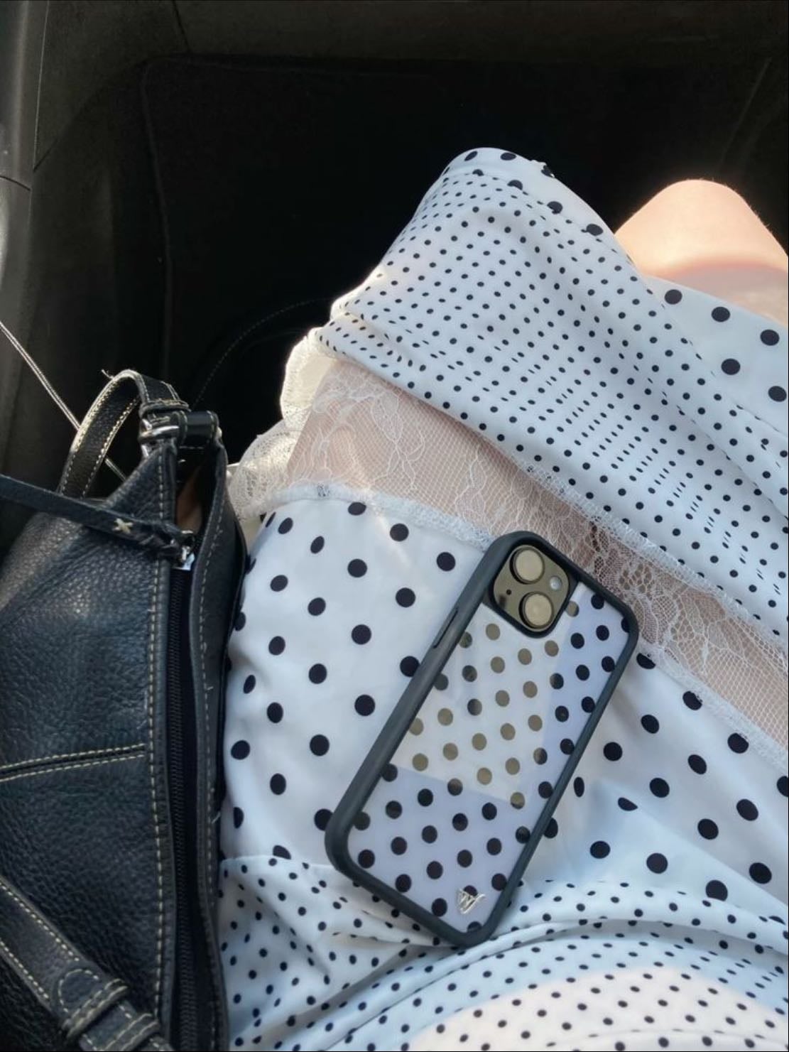 wildflower phone case - black and white polka dot