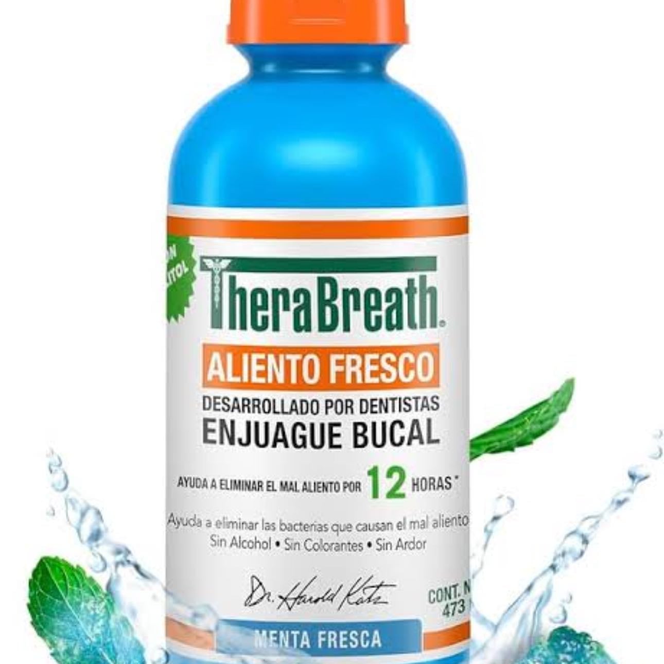 TheraBreath Enjuague Bucal - Sabor Menta Fresca, 473 ml, Combate El Mal Aliento Hasta Por 12 Horas, Sin Alcohol, Sin Ardor y Sin Colorantes Artificiales, Creado Por Dentistas - $194