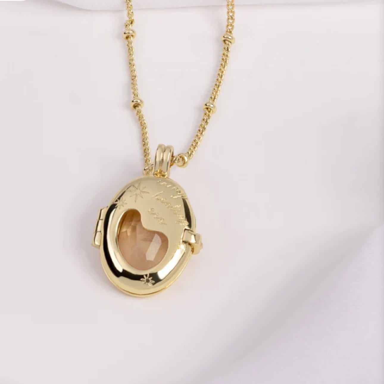 Healing Rose Quartz Gold Locket Necklace - $69 USD