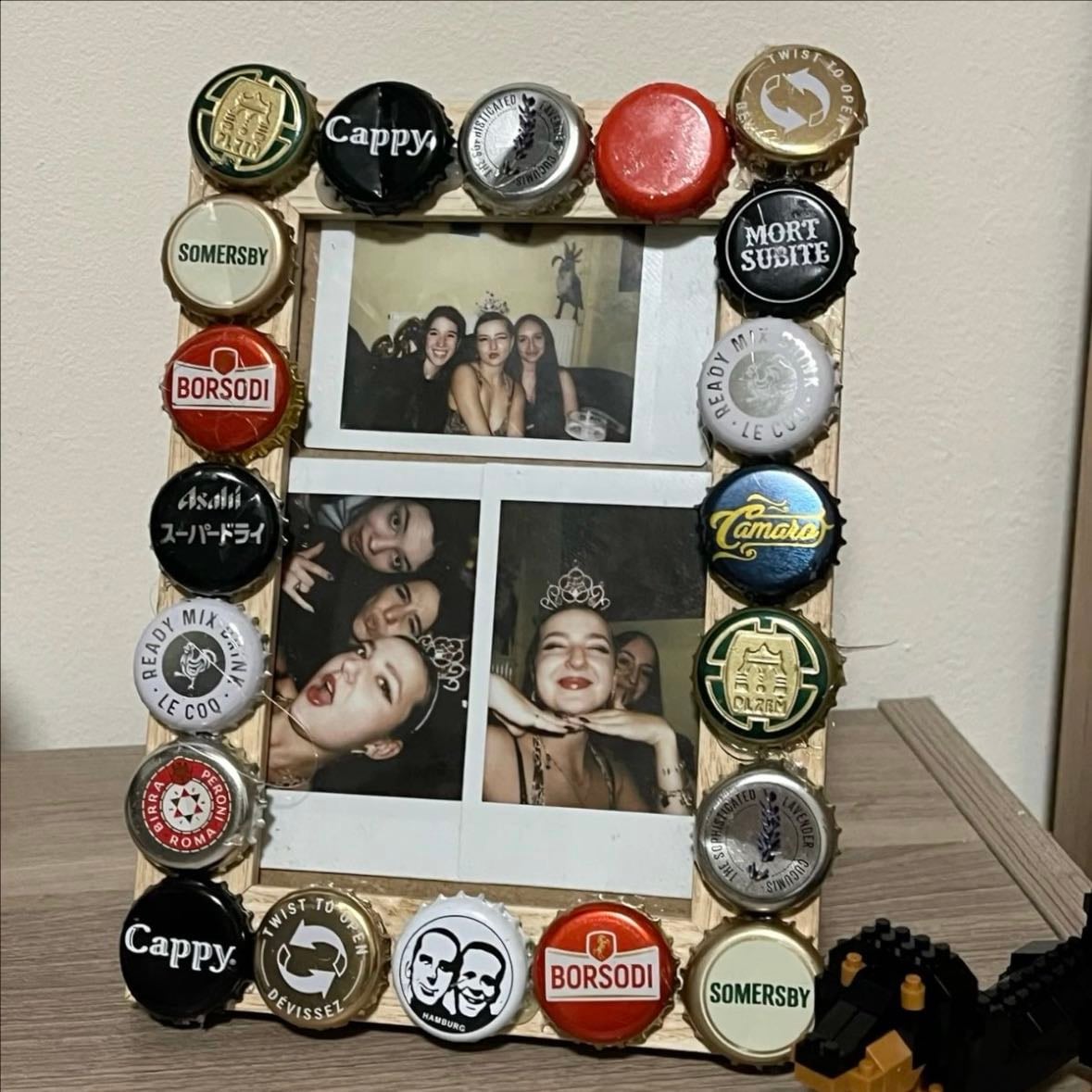 decorated picture frame w bottle caps