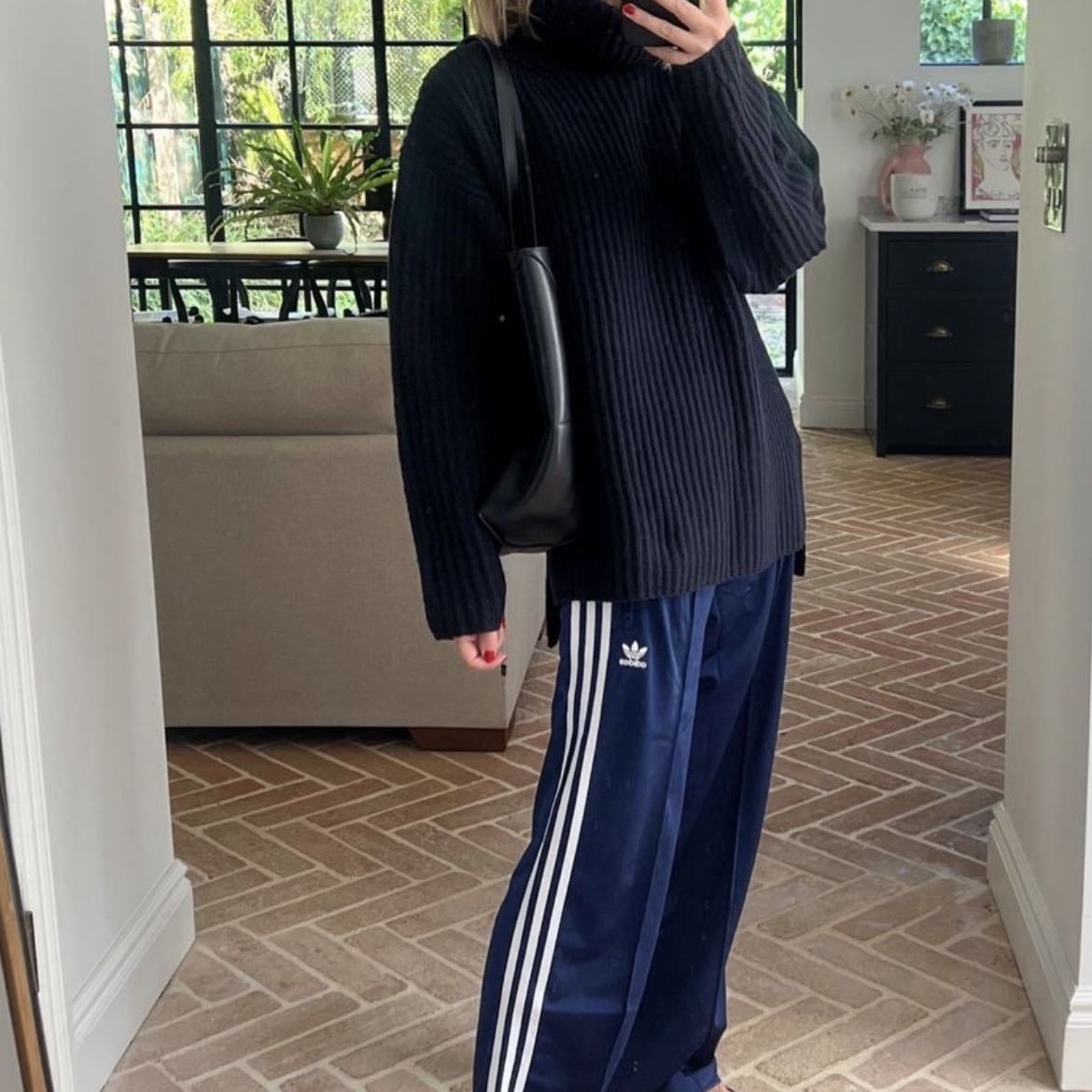 Black sweater - Black sweater, track pants, sandals