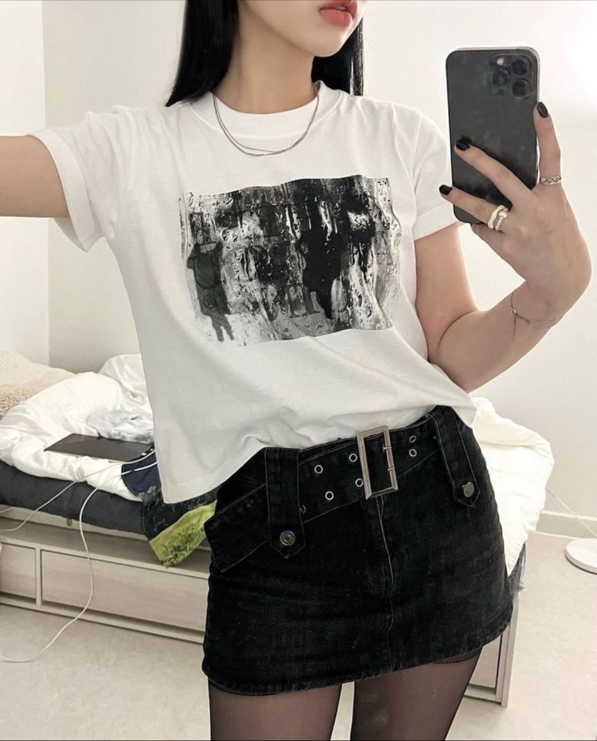 tshirt + denim skirt