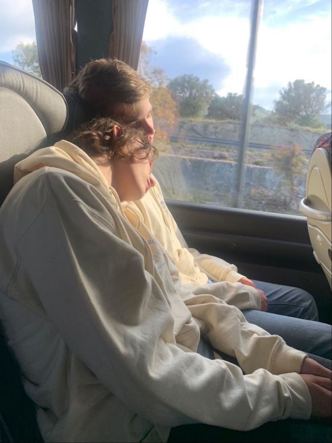falling asleep on their shoulder