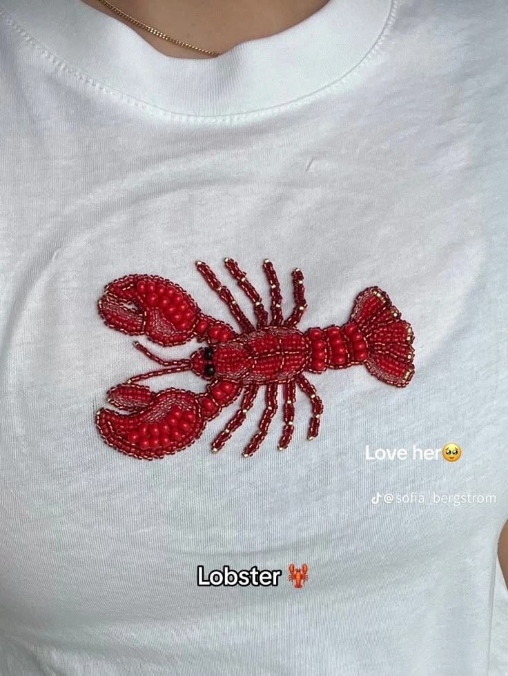 lobster beaded embroidered tee - Pinterest