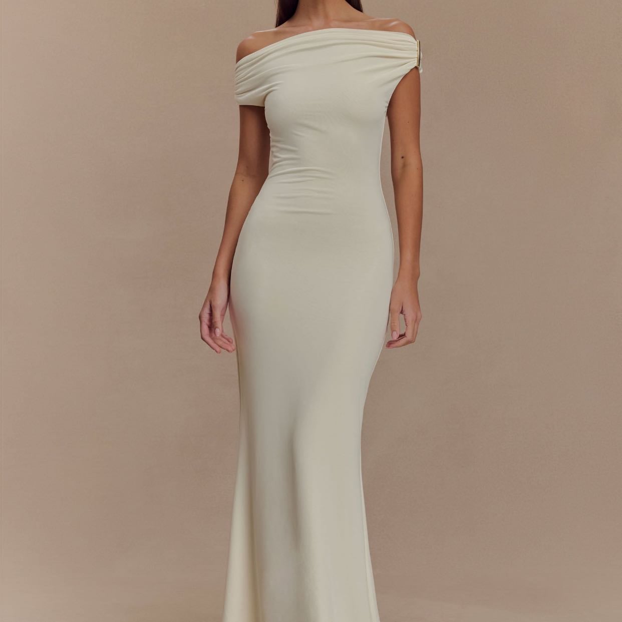 Slinky Maxi Dress With Hardware - Ivory - $125