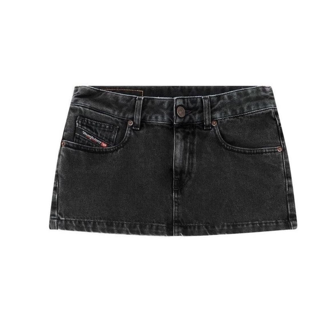Black denim mini skirt
