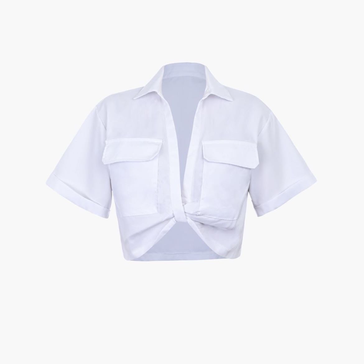 Basic Flap Pocket Twist Hem Shirt