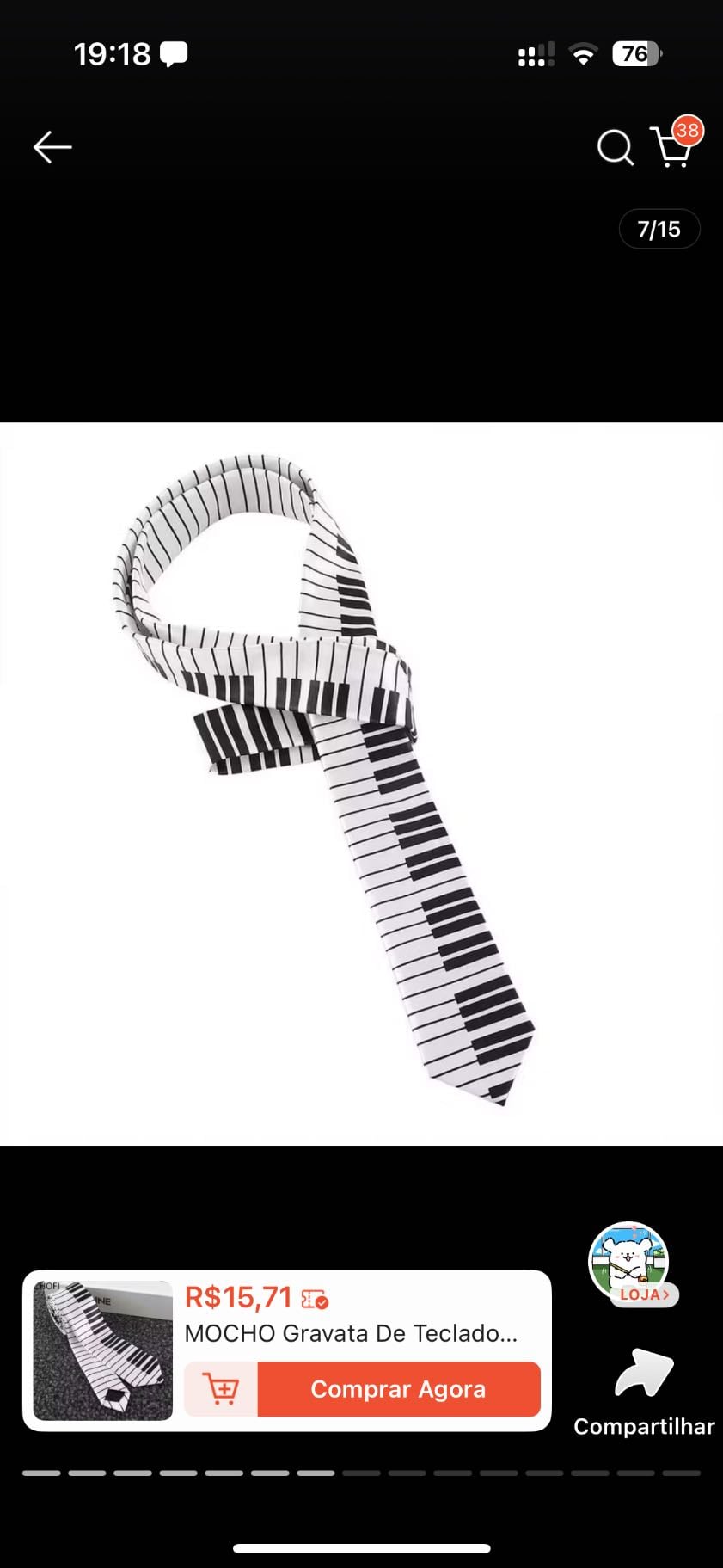 gravata de piano - 15,71 na shopee